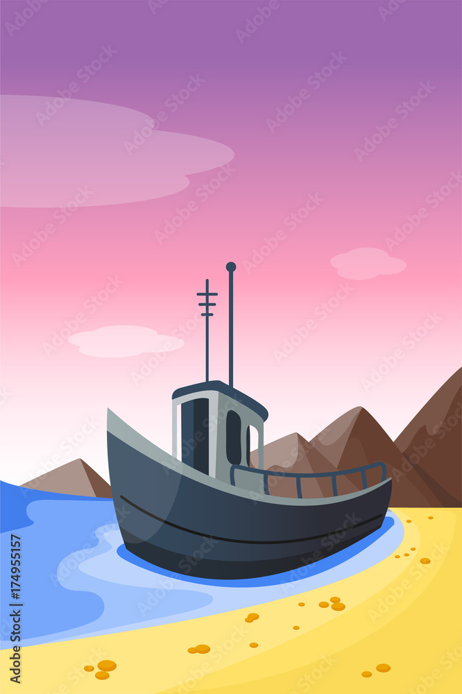 Summer time boat vacation nature tropical beach landscape of paradise island holidays lagoon vector illustration. Summer time boat vacation nature tropical beach landscape of paradise island holidays lagoon vector illustration.