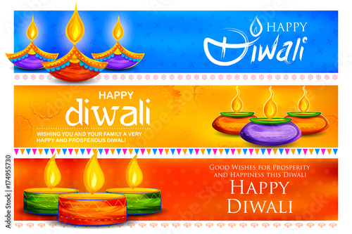 Burning diya on Happy Diwali Holiday background for light festival of India