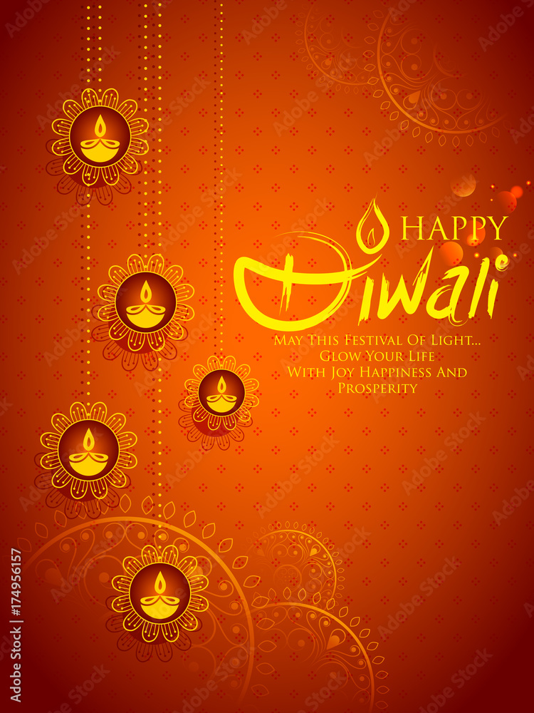 Naklejka premium Burning diya on Happy Diwali Holiday background for light festival of India