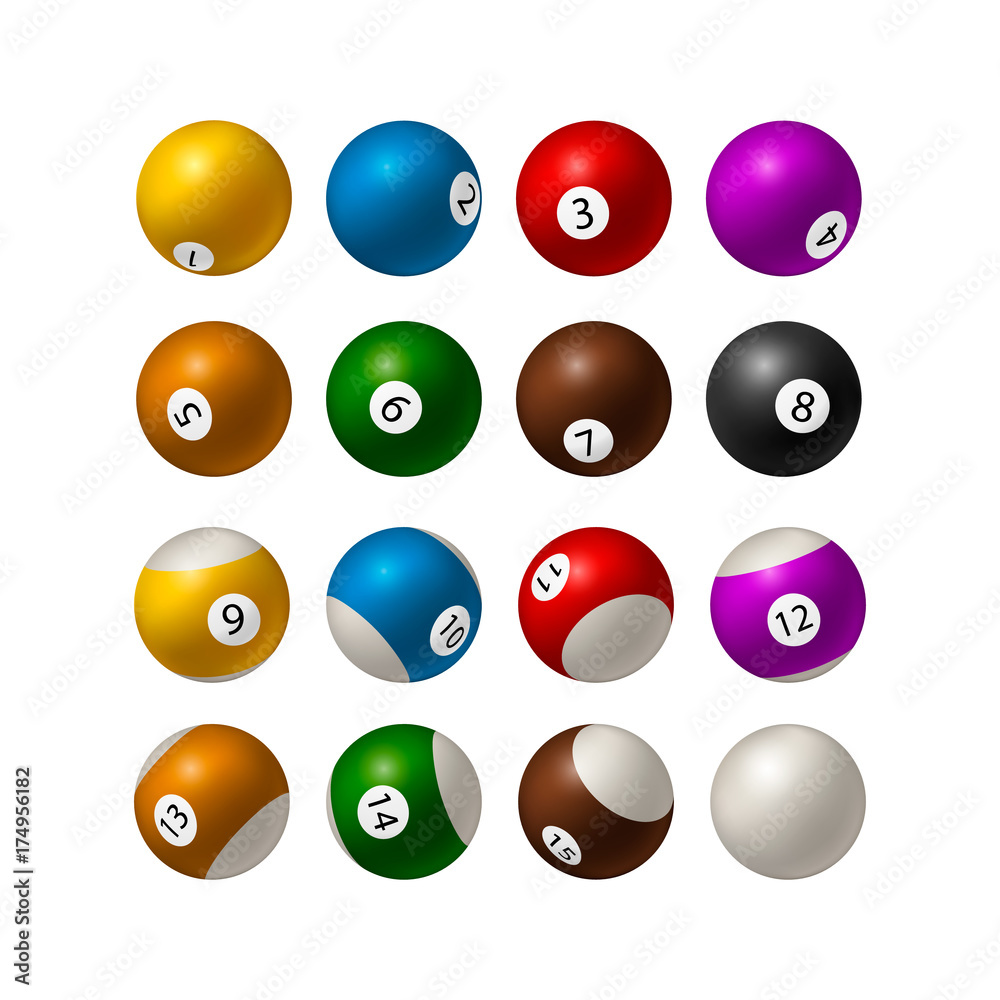 Set of billiard balls isolated on white background. Vector illustration Set of billiard balls isolated on white background. Vector illustration