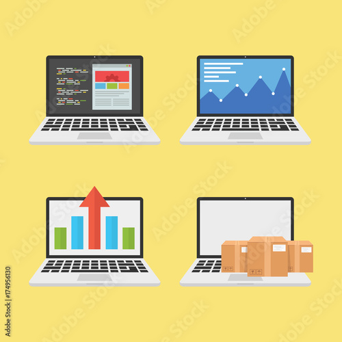 Laptop illustration front view, business design
