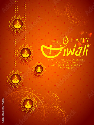 Burning diya on Happy Diwali Holiday background for light festival of India
