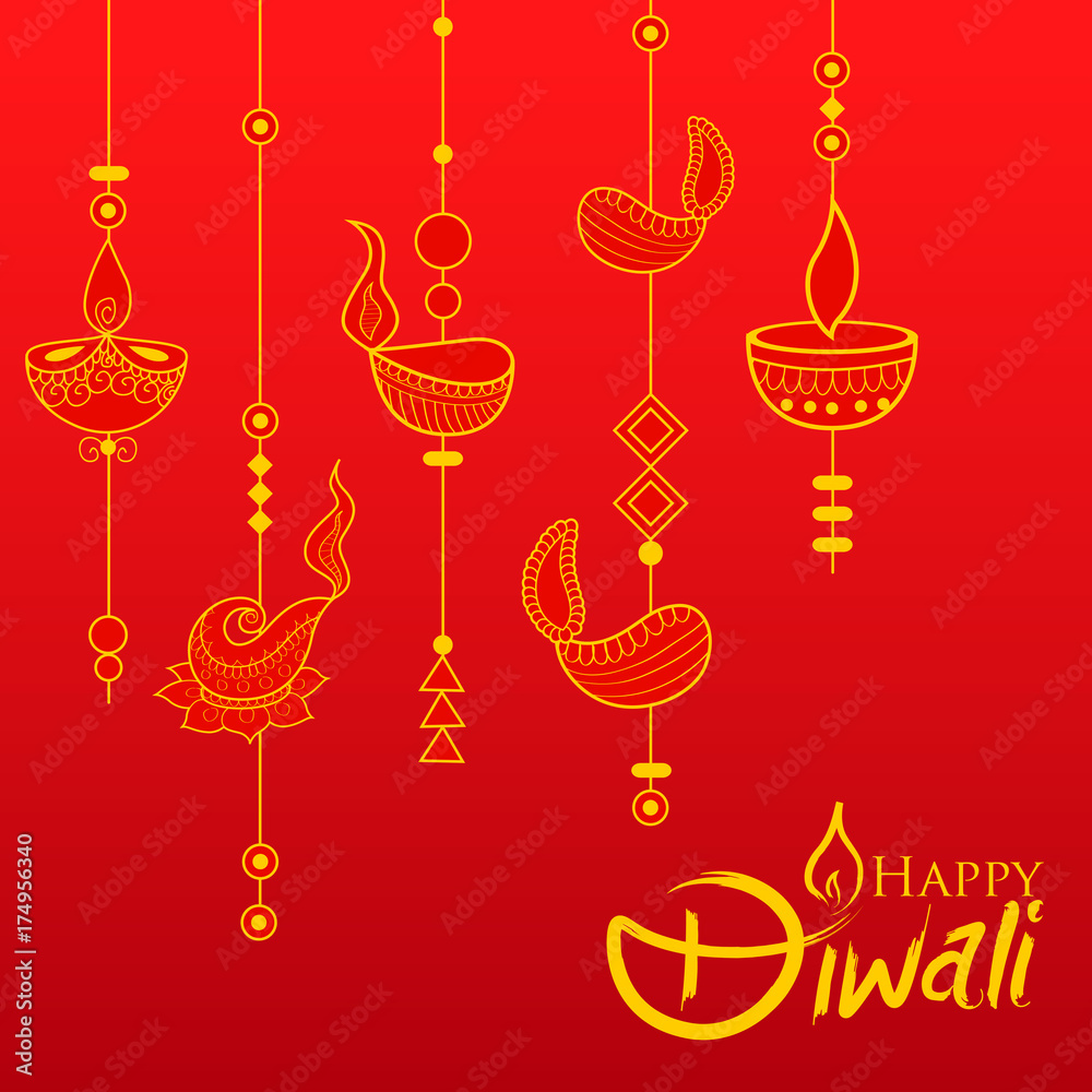 Fototapeta premium Burning diya on Happy Diwali Holiday background for light festival of India
