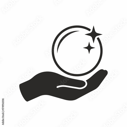 Crystal ball in hand. Vector icon.