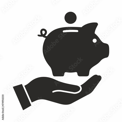 Piggy bank in hand. Vector icon.
