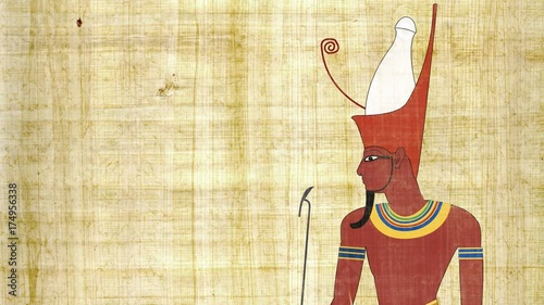 Egyptian Pharaoh with Double Crown on a Papyrus Background photo