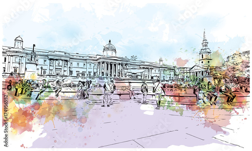 Watercolor sketch of National Museum London, the capital of England and the United Kingdom in vector illustration.