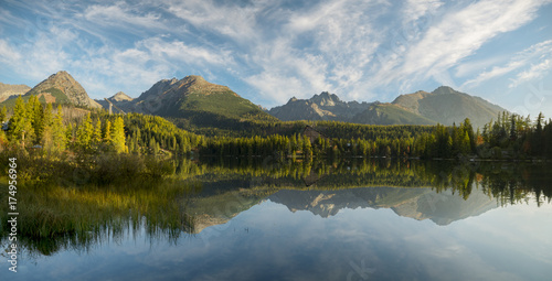 Mountain lake Strbske pleso (Strbske lake) and High Tatras national park, Slovakia