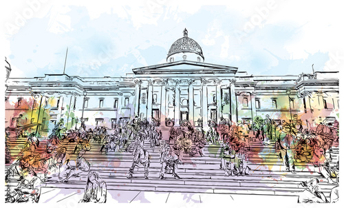 Watercolor sketch of National Museum London, the capital of England and the United Kingdom in vector illustration.