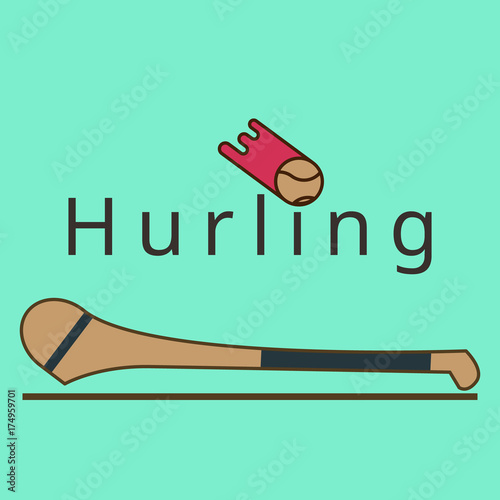 Vector hurling game. Irish hurling. Hurley and sliotar.