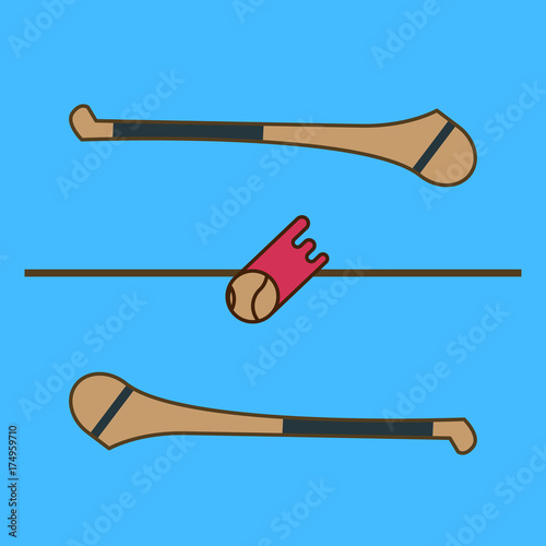 Vector hurling game. Irish hurling. Hurley and sliotar.