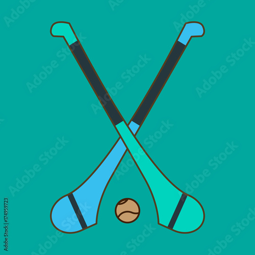 Vector hurling game. Irish hurling. Hurley and sliotar.