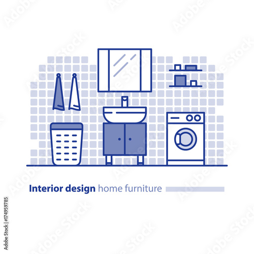 Bathroom furniture solution, interior design project, home improvement idea, washing machine