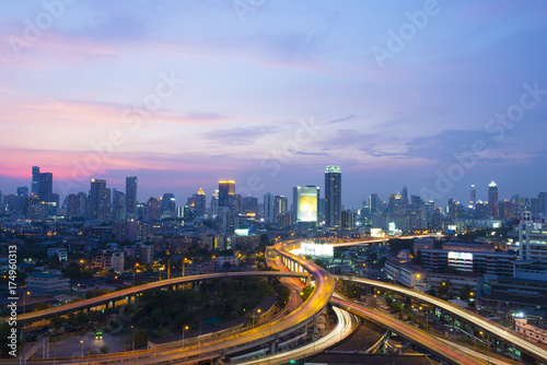 Bangkok city skyline business district with subset.
