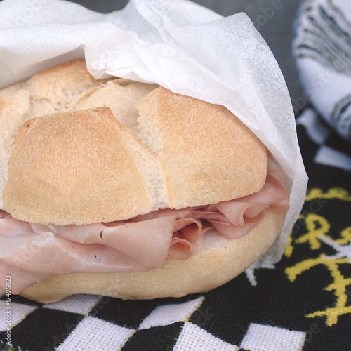 Milan, Italy - May 15, 2002 : Sandwich with mortadella