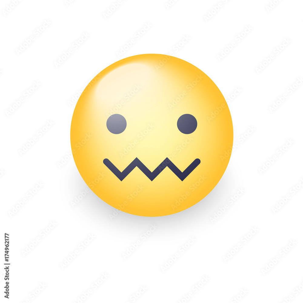 Fototapeta premium Confounded emoticon face. Zipper-Mouth Face. Embarrassed emoticon with a mouth in the form of a zig-zag. Facial expression confounded emoticon icon
