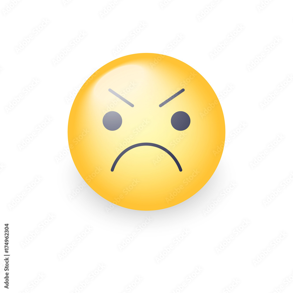 Fototapeta premium Angry smiley emoji face. Annoyed cute cartoon emoticon.