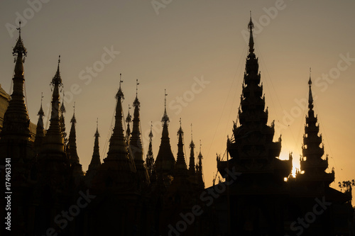 Myanmar Yangon Shwedagon golden pagoda sunset