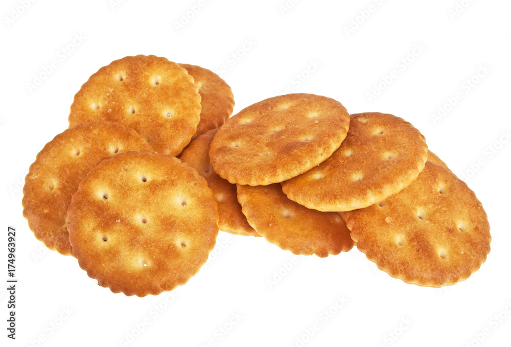 Stack of round crackers isolated on a white background Stack of round crackers isolated on a white background