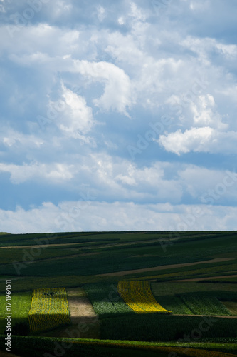 Cultivated field Illuminated by sun light below cloudy sky