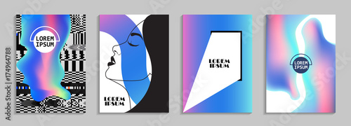 Placards with abstract liquid , 80s design elements. Retro art for covers, banners, flyers and posters. Esp10 vector illustration.