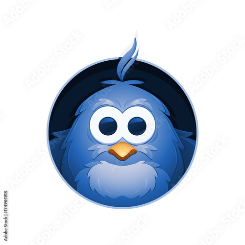 Avatar of cute little bird. Round icon. Vector illustration.