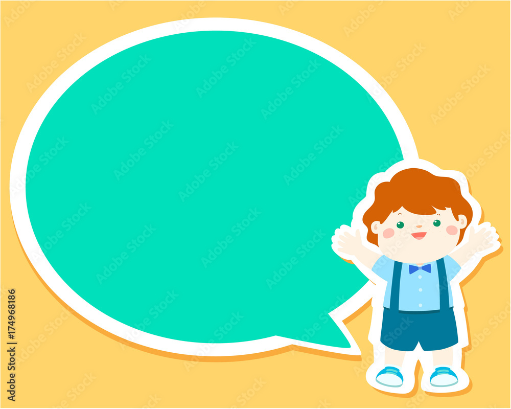 Happy little boy kid with empty speech bubble cartoon vector. Happy little boy kid with empty speech bubble cartoon vector.