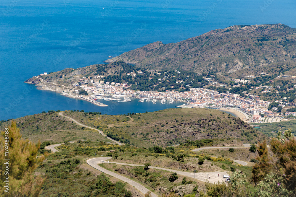El Port de la Selva city bay from top of Serra de Rodes hill