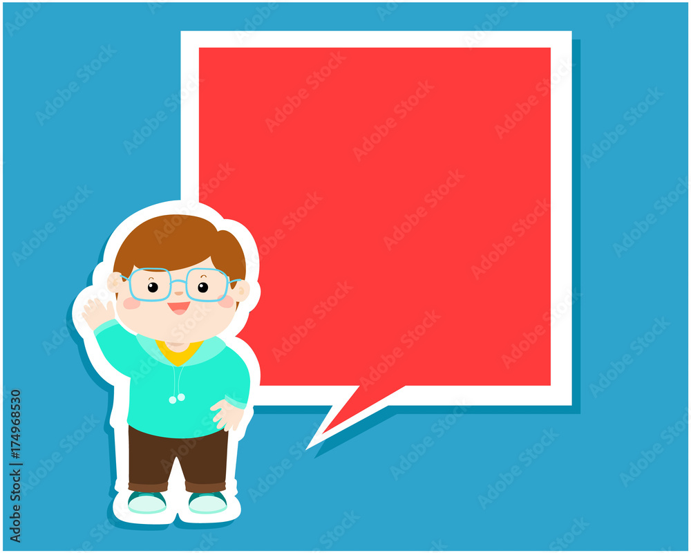 Happy kid with empty speech bubble cartoon vector illustration. Happy kid with empty speech bubble cartoon vector illustration.