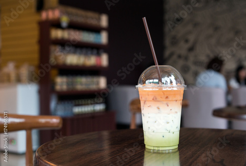  thai tea and green tea with milk and ice photo