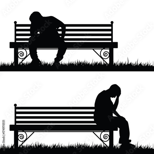 man silhouette sitting and thinking in park illustration