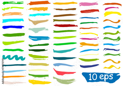 Set of colored brushes stroke. Color chalk, marker, pencil case, pen. brush. Set of modern colored brushes in grunge style.