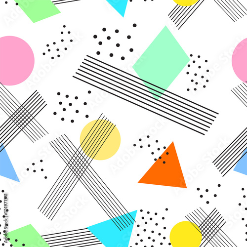 Colorful seamless pattern in memphis style. Vector illustration