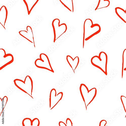 Seamless pattern with hand drawn hearts on white background. Vector illustration