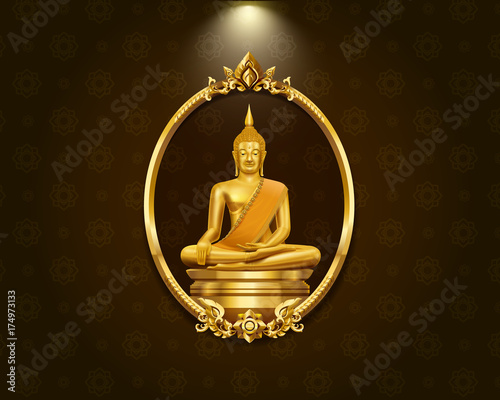 Thai art frame border pattern and budha statue hi detail vector illustration