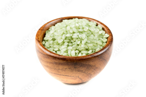 Green jasmine pearl rice isolated on a white background