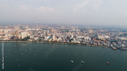 Skyline of Pattaya from aerial drone view, Pattaya city, Chonburi, Thailand