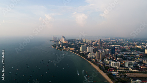 Skyline of Pattaya from aerial drone view, Pattaya city, Chonburi, Thailand