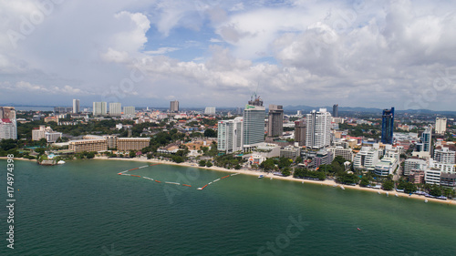 Skyline of Pattaya from aerial drone view, Pattaya city, Chonburi, Thailand © stryjek