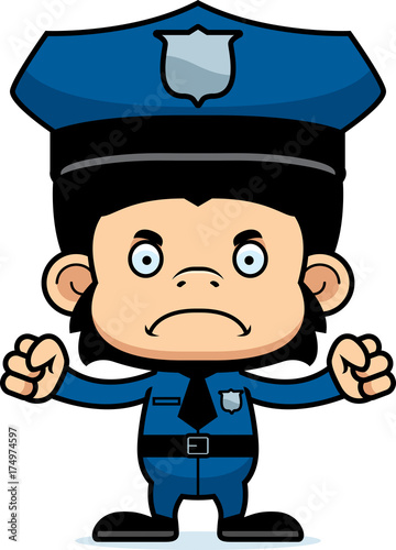 Cartoon Angry Police Officer Chimpanzee