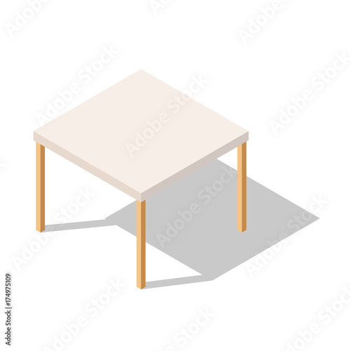 White Table in Isometric View, Vector Table Square with Shadow.Vector Illustration Isolated with shadow from Background. Table for Home and Office. Platform. Stand