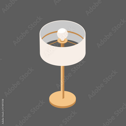 Table Lamp in Isometric View. Modern Vector Lamp Round Shape.Lamp with One Reflector.Vector 3D Illustration Isolated from Background