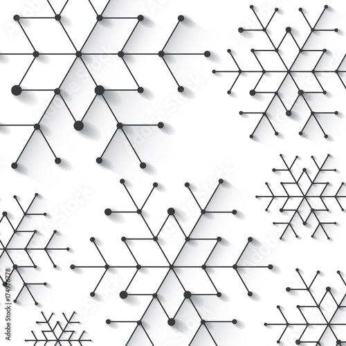 Minimalistic christmas snowflake. Background with simply low poly winter theme