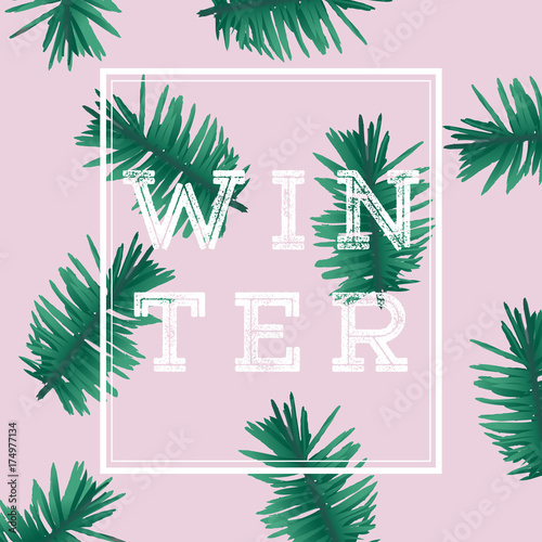  Winter background. Pine tree branches seamless pattern vector illustration design. Winter background poster