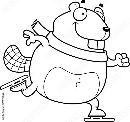 Cartoon Beaver Ice Skating