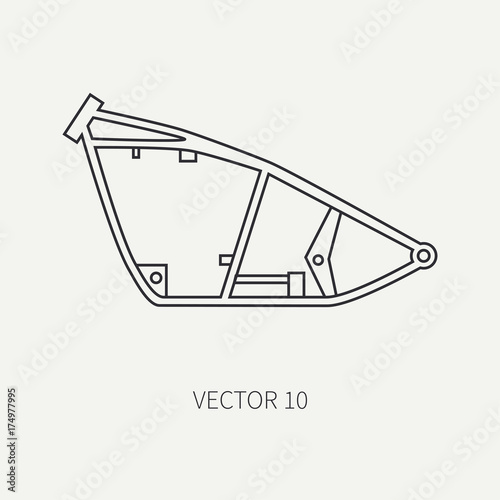 Line flat plain vector motorcycle icon bike chassis. Legendary retro. Cartoon style. Biker motoclub. Highway. Framework. Gasoline engine. Freedom. Illustration, element for your design and wallpaper.