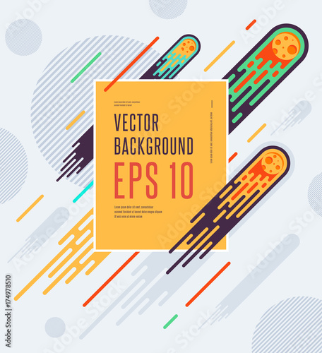 Minimalistic space comets colorful geometric background. Vector design for your art, covers, postcards, flyers, posters, banner. Eps10 vector illustration