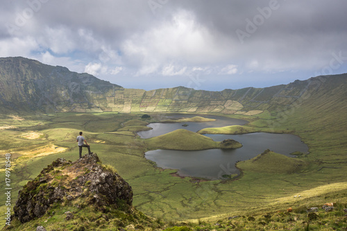 View of the massive crater on the small island of Corvo in the Azores, Portugal photo