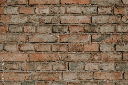 Grunge old abandoned brick wall background.