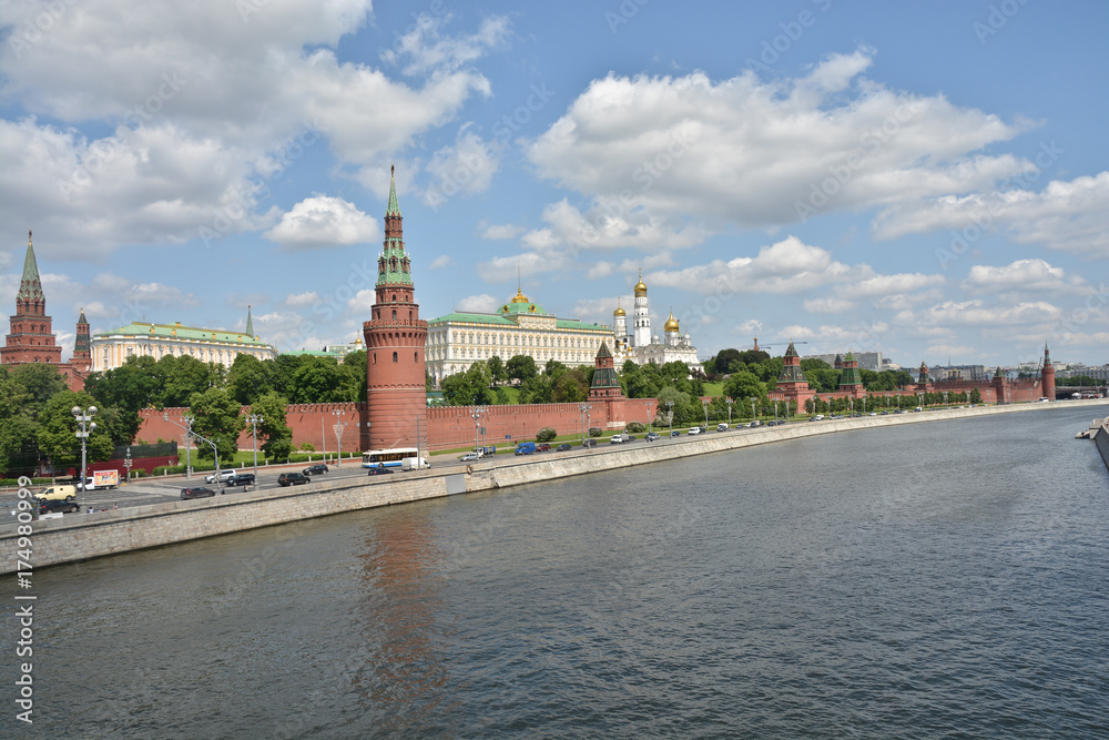 The Kremlin embankment in Moscow. The Kremlin embankment in Moscow.